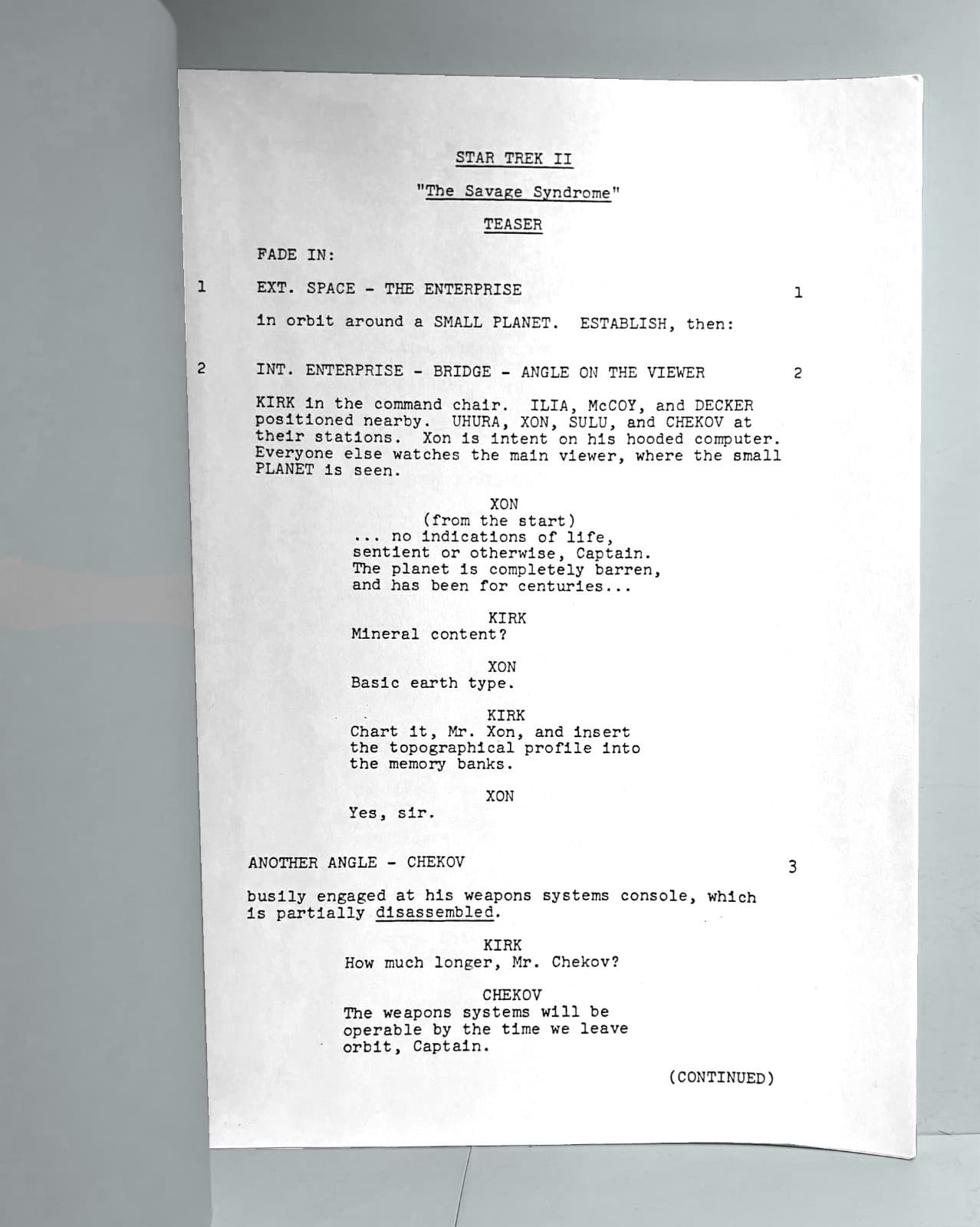 Star Trek Phase II "The Savage Syndrome" Un-produced TV Series Script Dec 1977 4