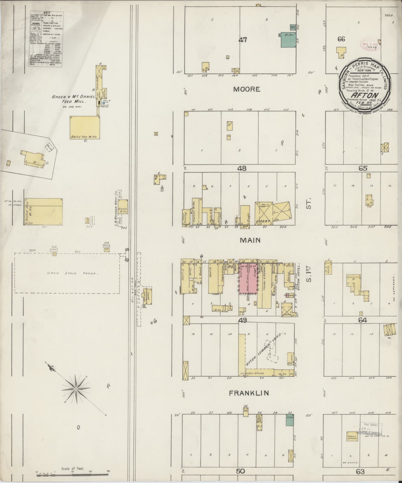 1894 Very Detailed COPY City Map Afton Oklahoma Perfect for researchers