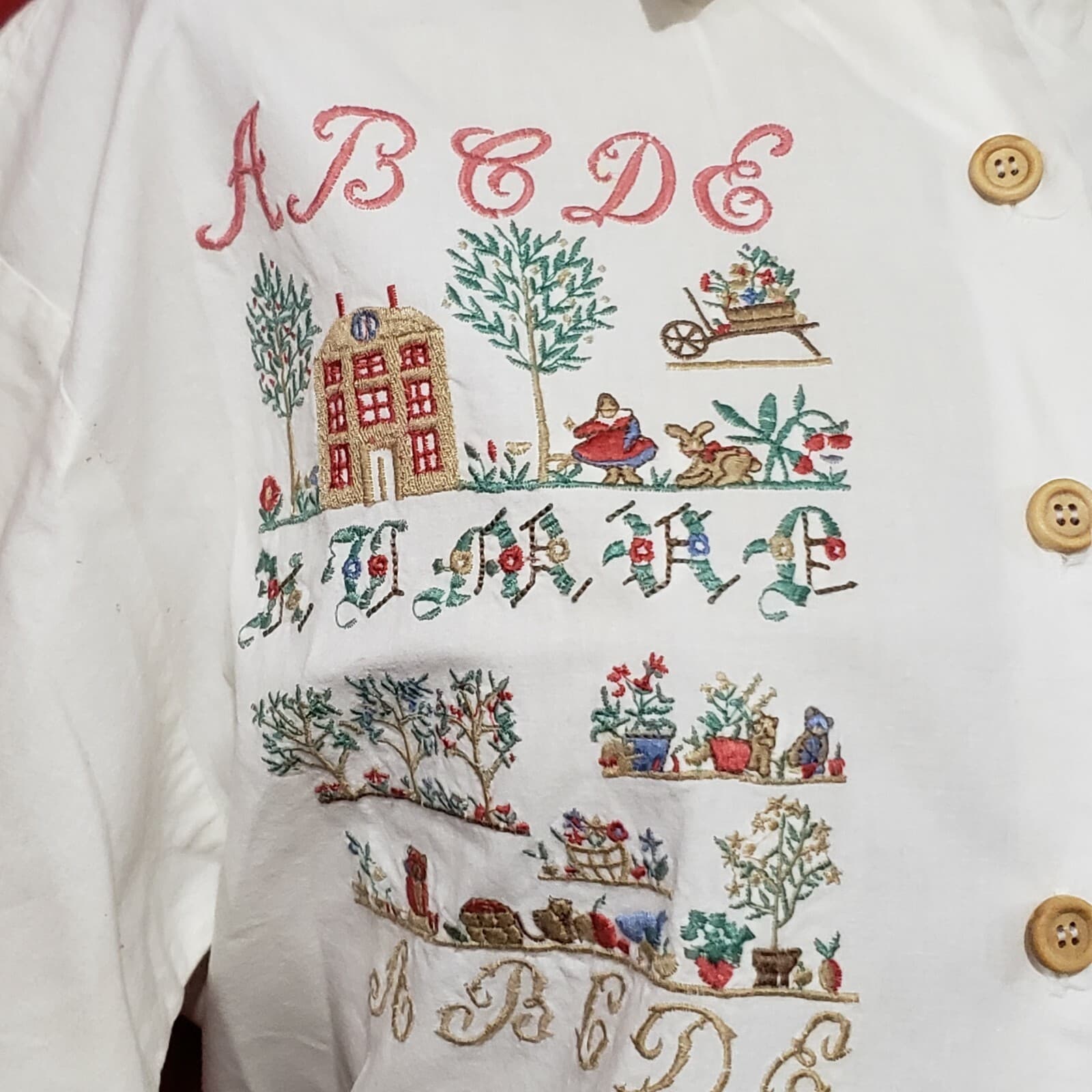 Vtg White Cotton Embroidered Country Style Top Shirt Short Sleeve  M 4