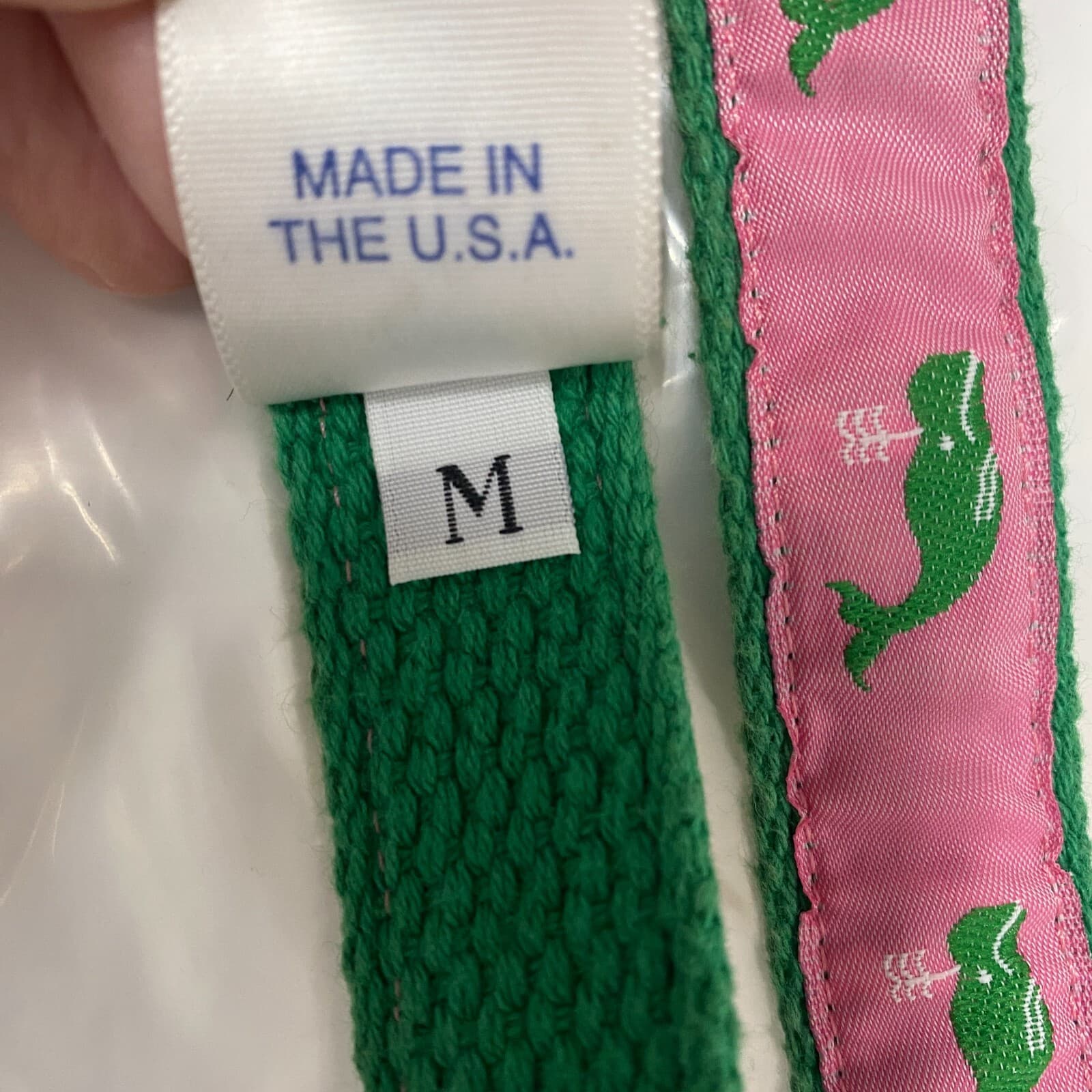 A Tierney Belt Girls M Pink Green Whale Nautical Preppy Ribbon D Ring USA 6