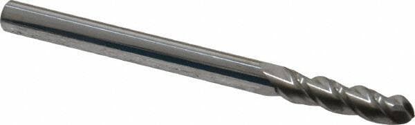 Accupro 3/16" Diam, 3/4" LOC, 3 Flute Solid Carbide Ball End Mill Uncoated, S...