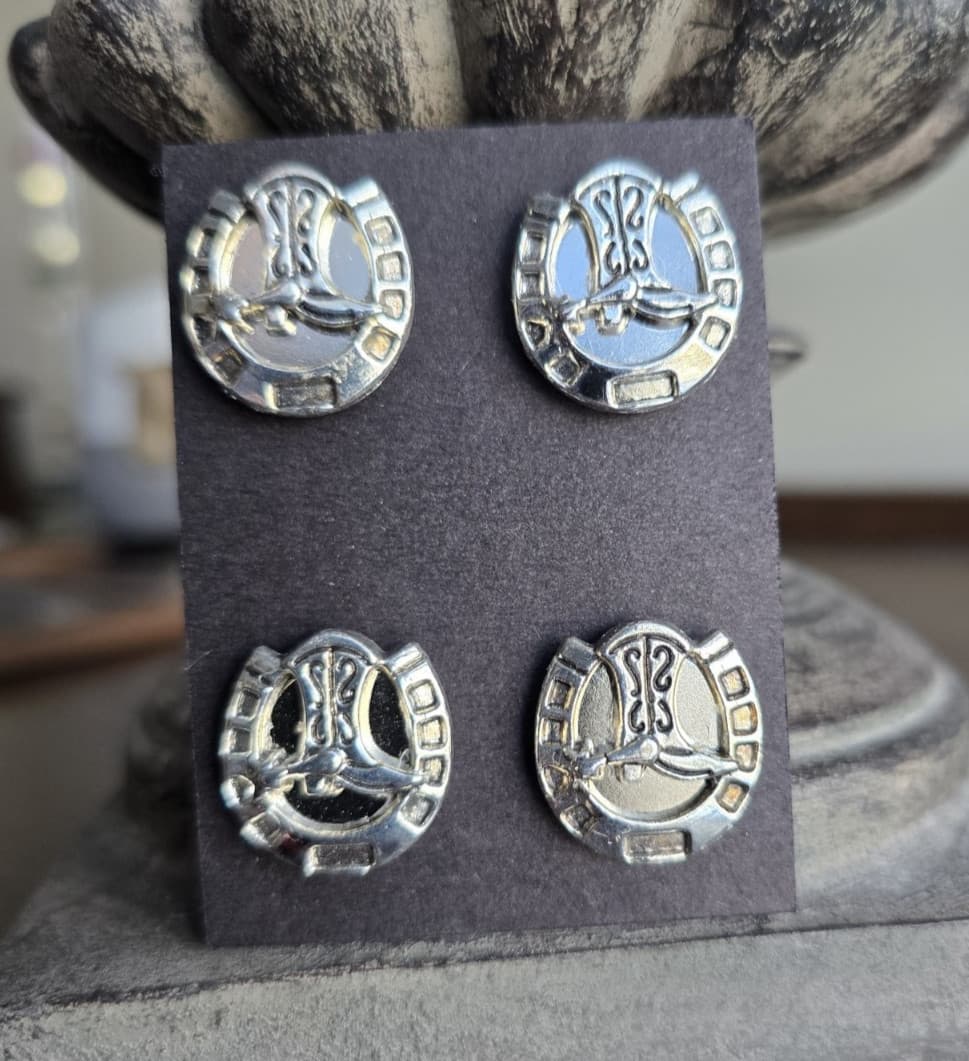 4 piece Silver horseshoe and boot Magnet Pins, horse show pins, Western, Halter 5