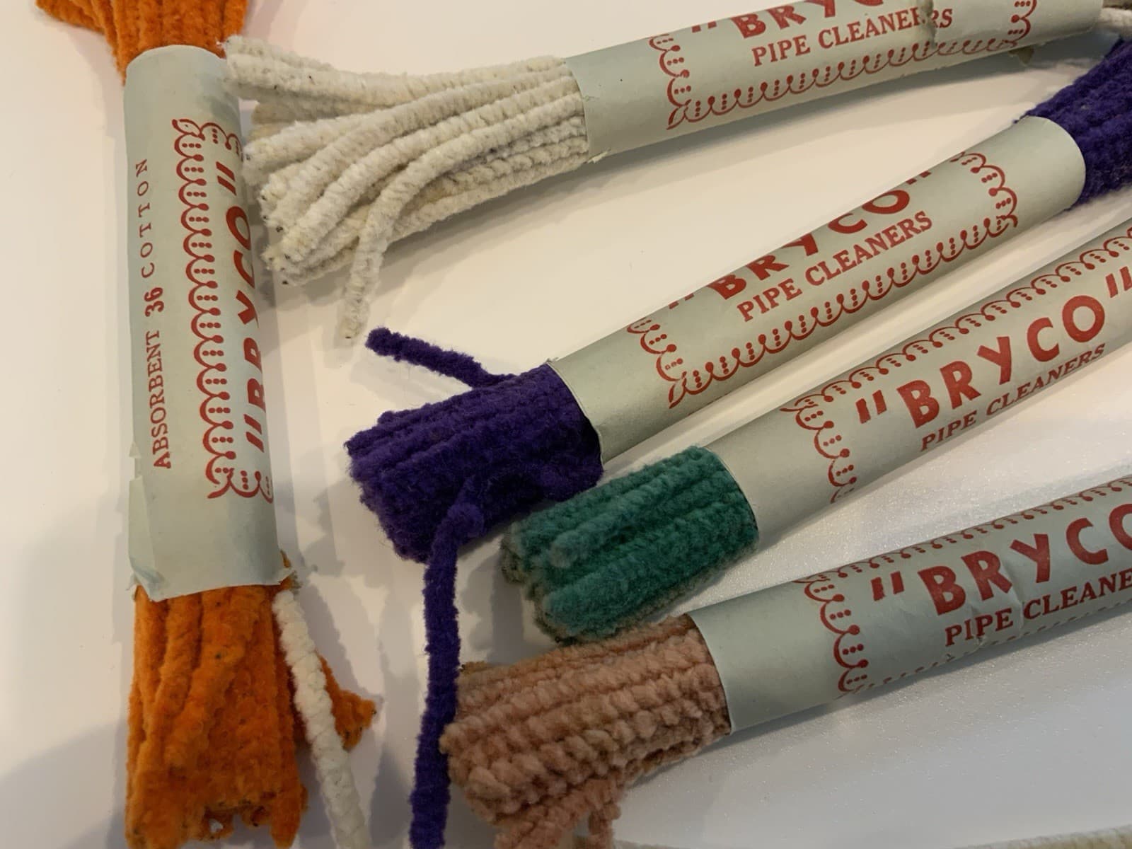Bryco Pipe Cleaners 5 Packs of 36 Absorbent Cotton Cleaners + Xtra 6” Unused VTG 6