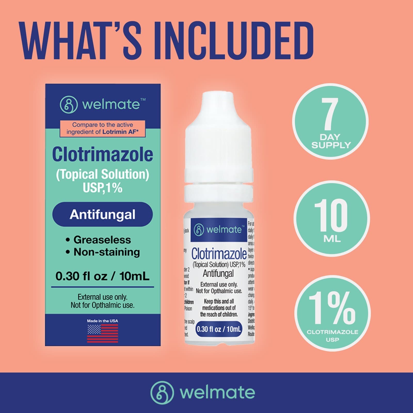 WELMATE Clotrimazole 1% Antifungal Solution | Itch Relief | 0.33 fl oz Exp 3/27 6
