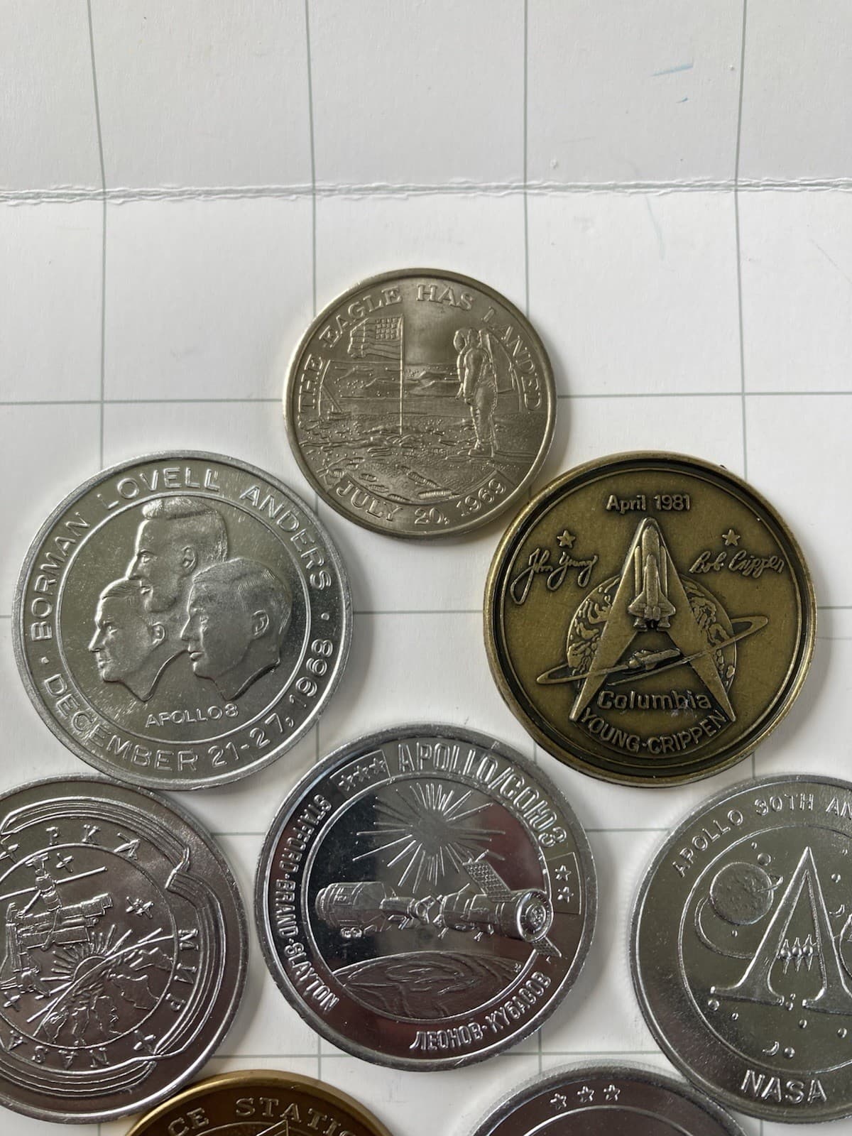 Vintage NASA Large Lot Of Medallions/Coins: Apollo, Columbia, Soyuz, Flown Metal 2