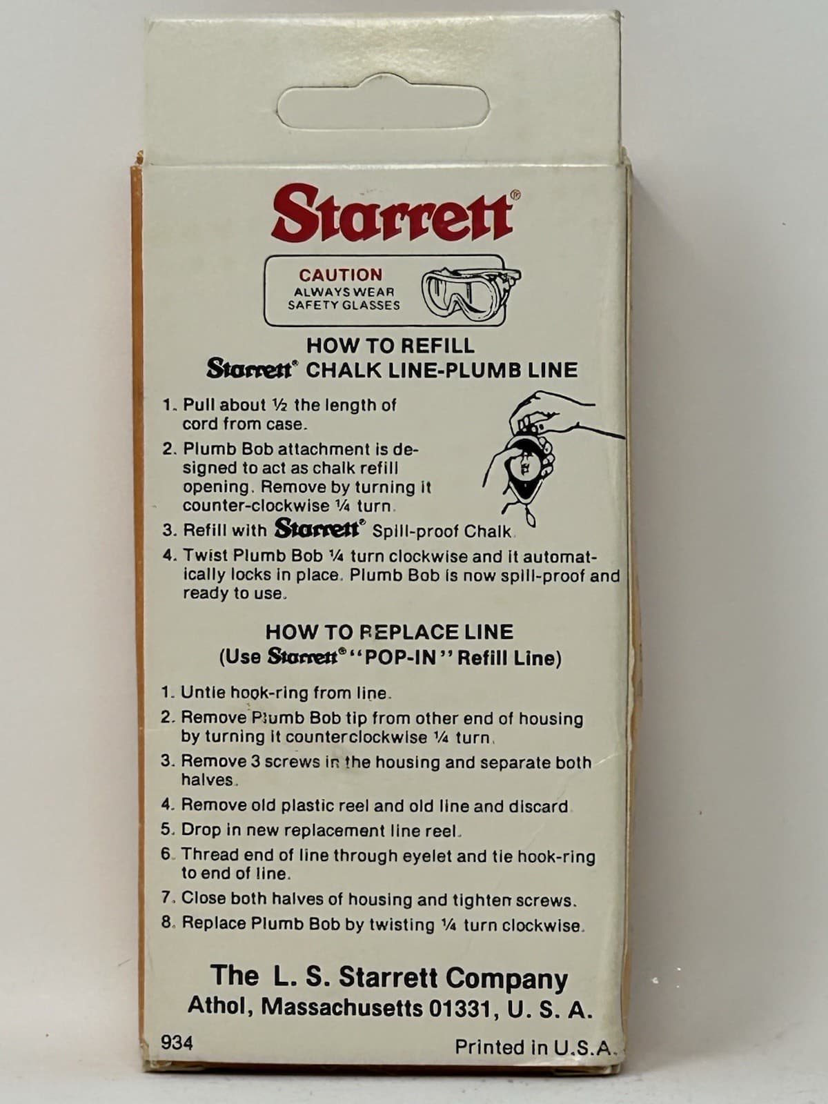 NOS Starrett Tools SCL100 100' Chalk Line - Plumb Bob American Made 🇺🇸 2