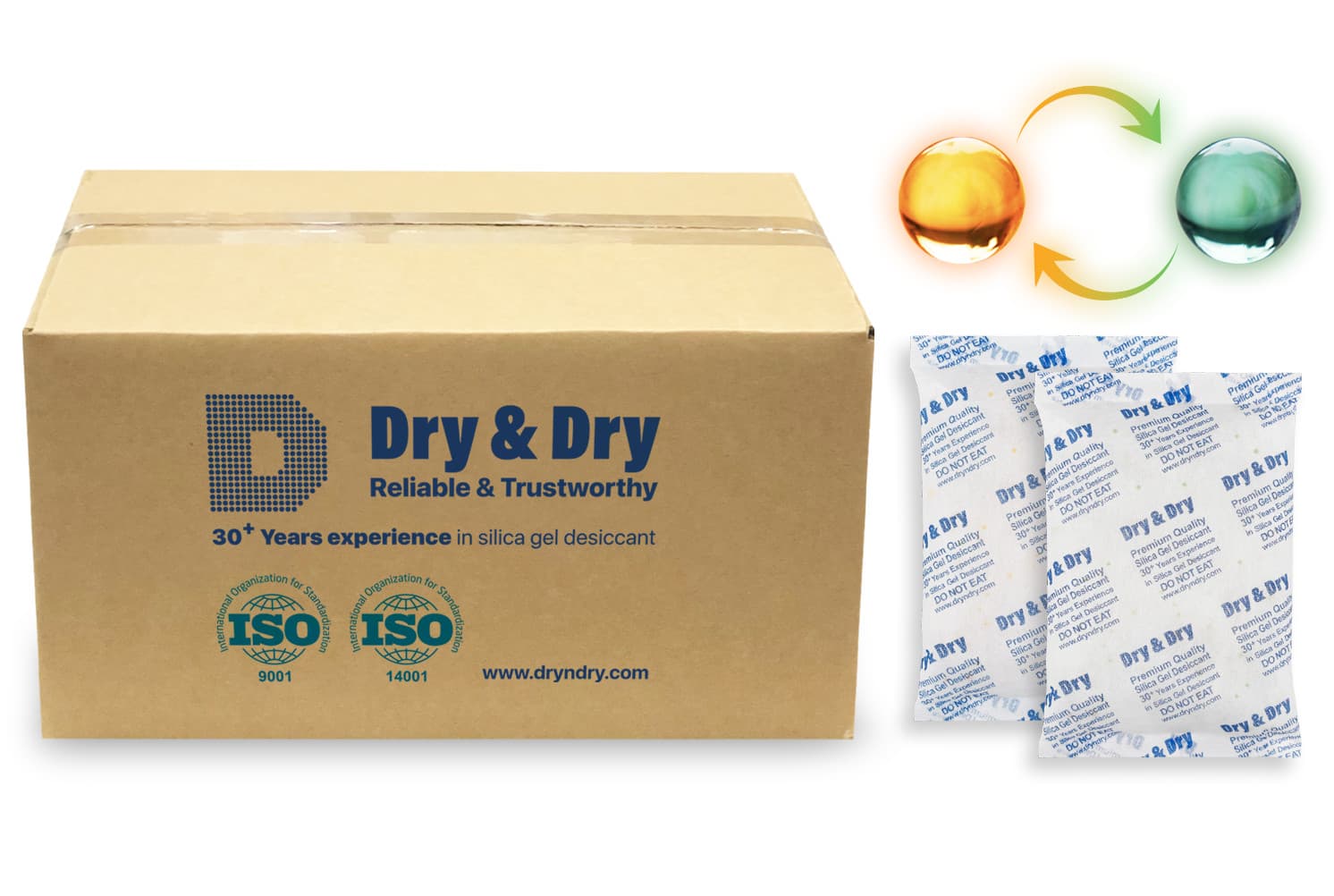 500 gram X 40 PK "Dry & Dry" Food Grade Orange Indicating Silica Gel Packets