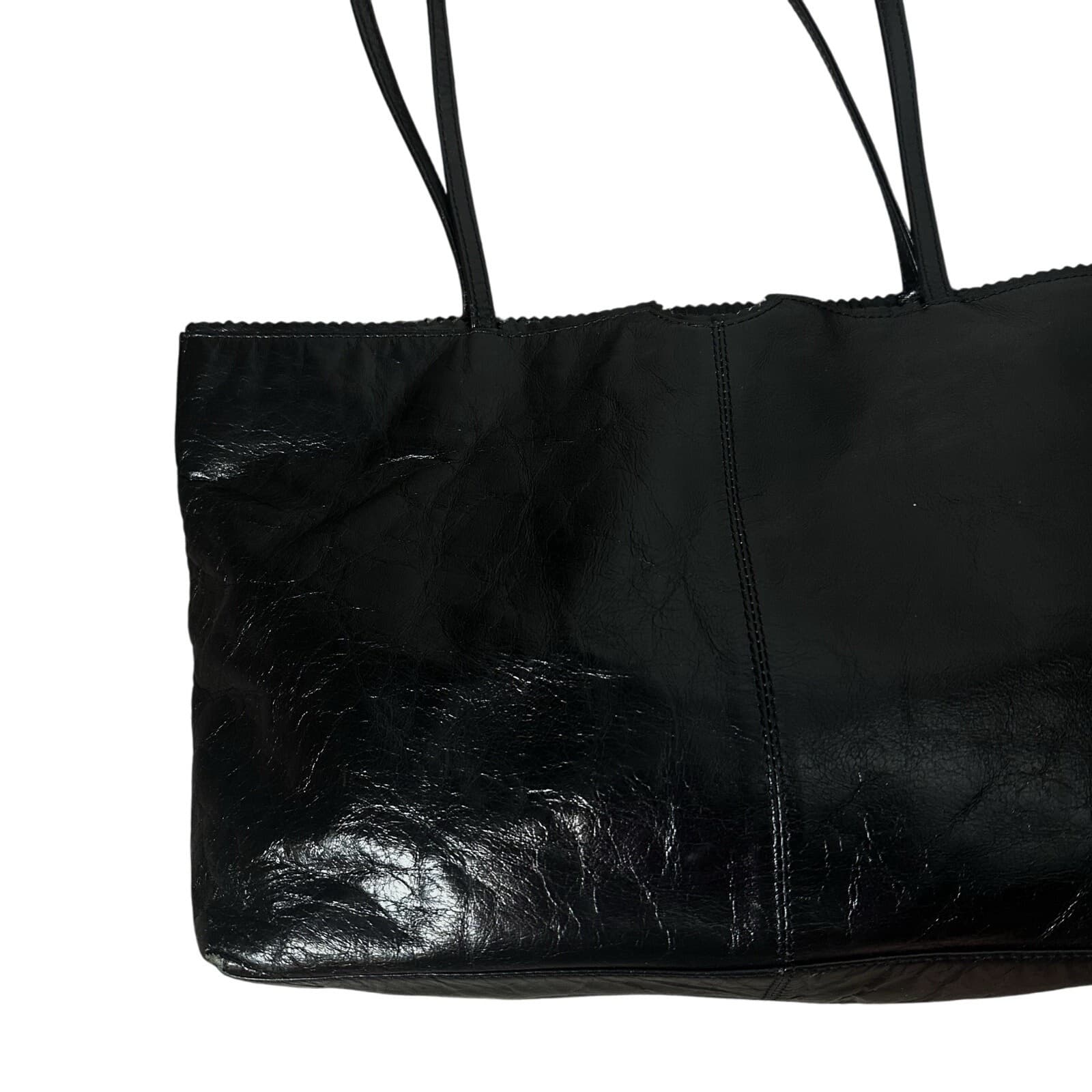 Latico NJ USA Carmen Black Genuine Leather Shoulder Tote Bag Zipper Floral Lined 3