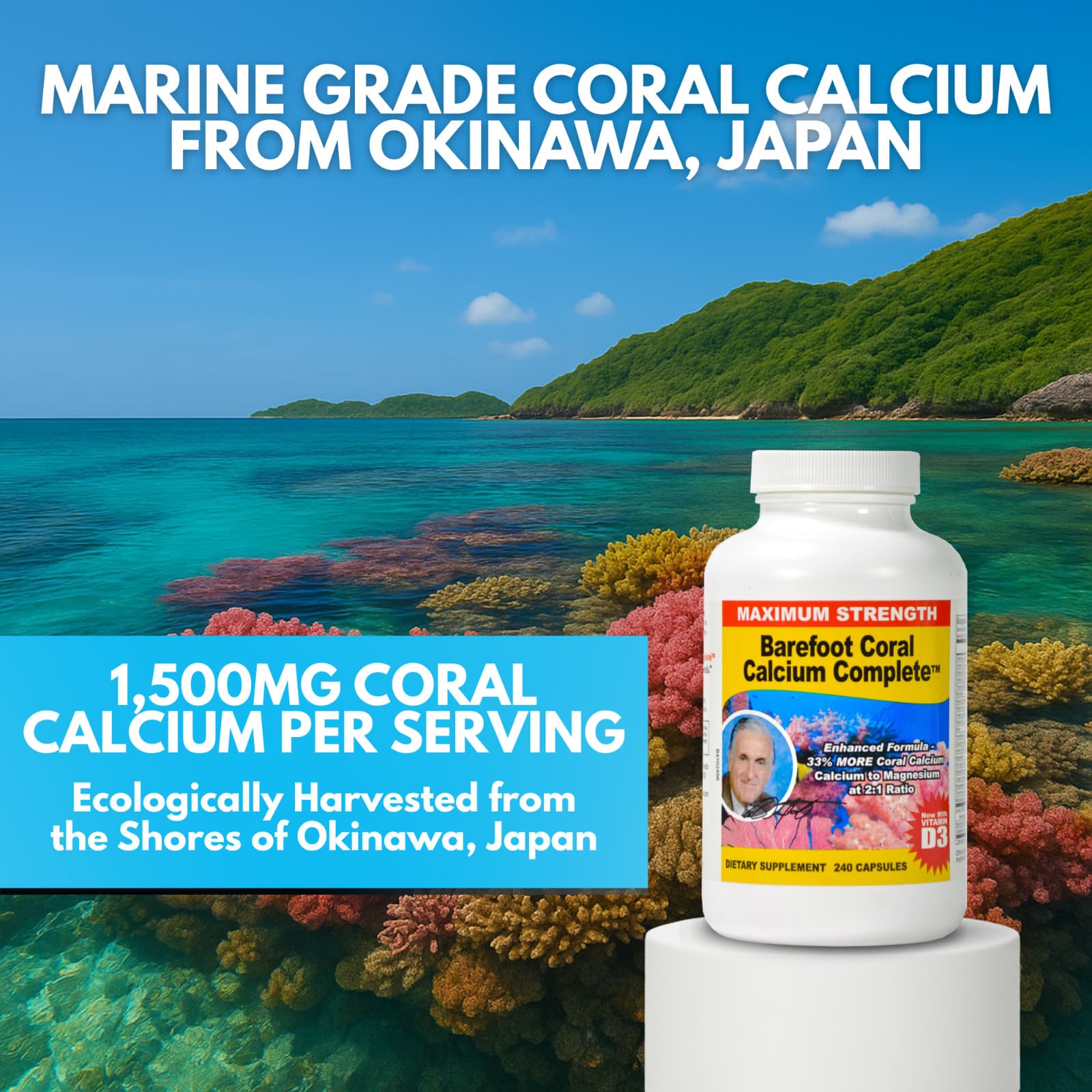 Barefoot Coral Calcium Complete - Bob Barefoot 240 Caps - 1500mg Coral Calcium 3