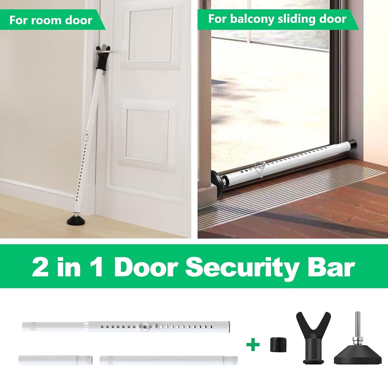 Metal Door Brace Big Jammer Home Security Lock Bar Apartment Safety (2 Pack) 2