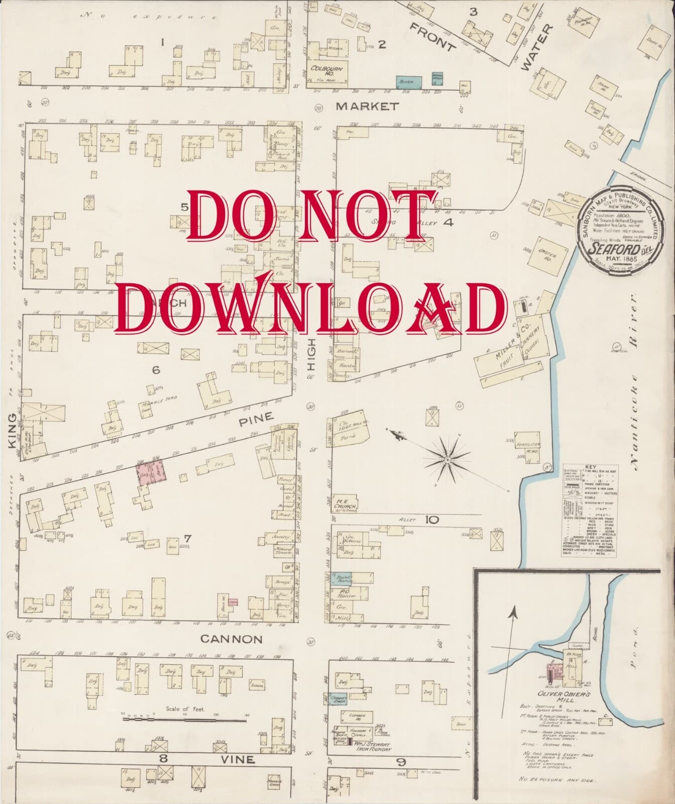 1885 Detailed COPY Map Seaford  Delaware Perfect researchers HistoricalSociety
