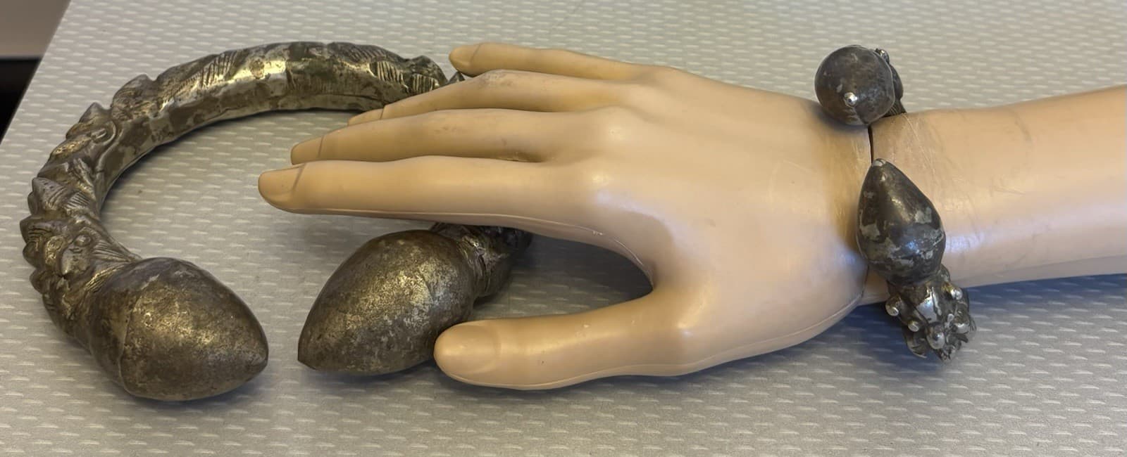 Old Antique Nepal Silver Metal Anklet Bracelet Tribal Ethnic Pair Makara Kalli 2 4