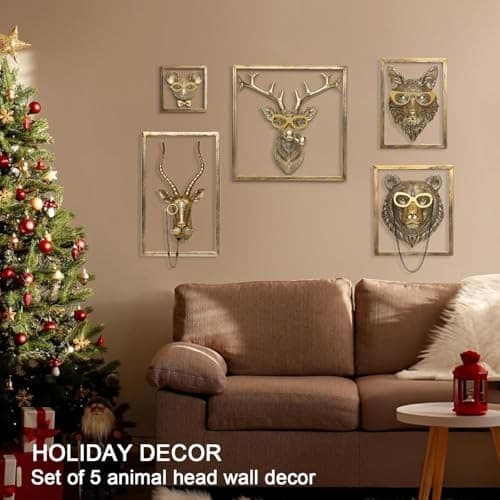  Animal Heads Wall Decor (5pcs, Includes Metal Frame) Resin Animals 5PCS 3