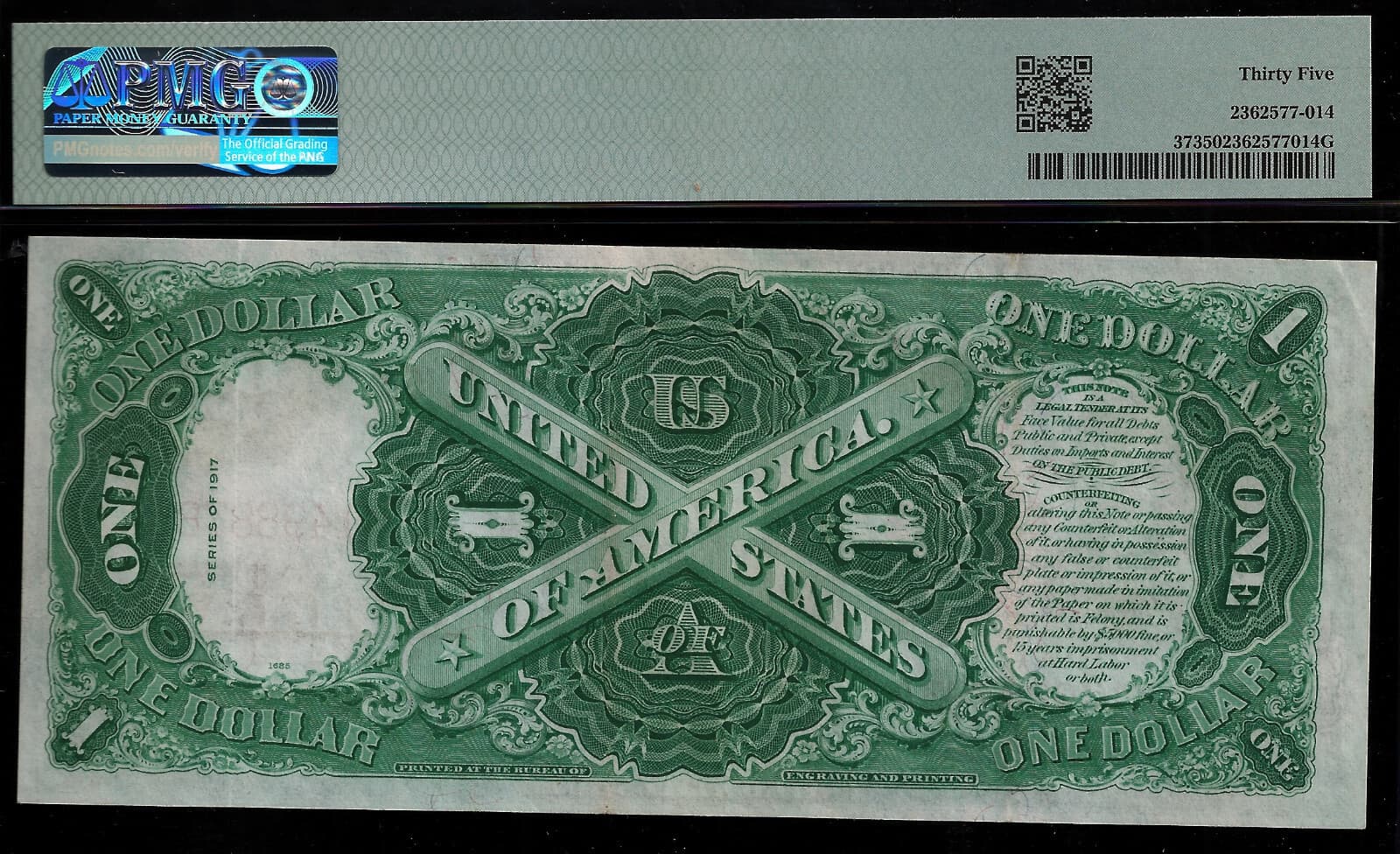 2-Consecutive - 1917 $1 Legal Tender - PMG 35 - US Note - Elliott-Burke - Fr 37 3