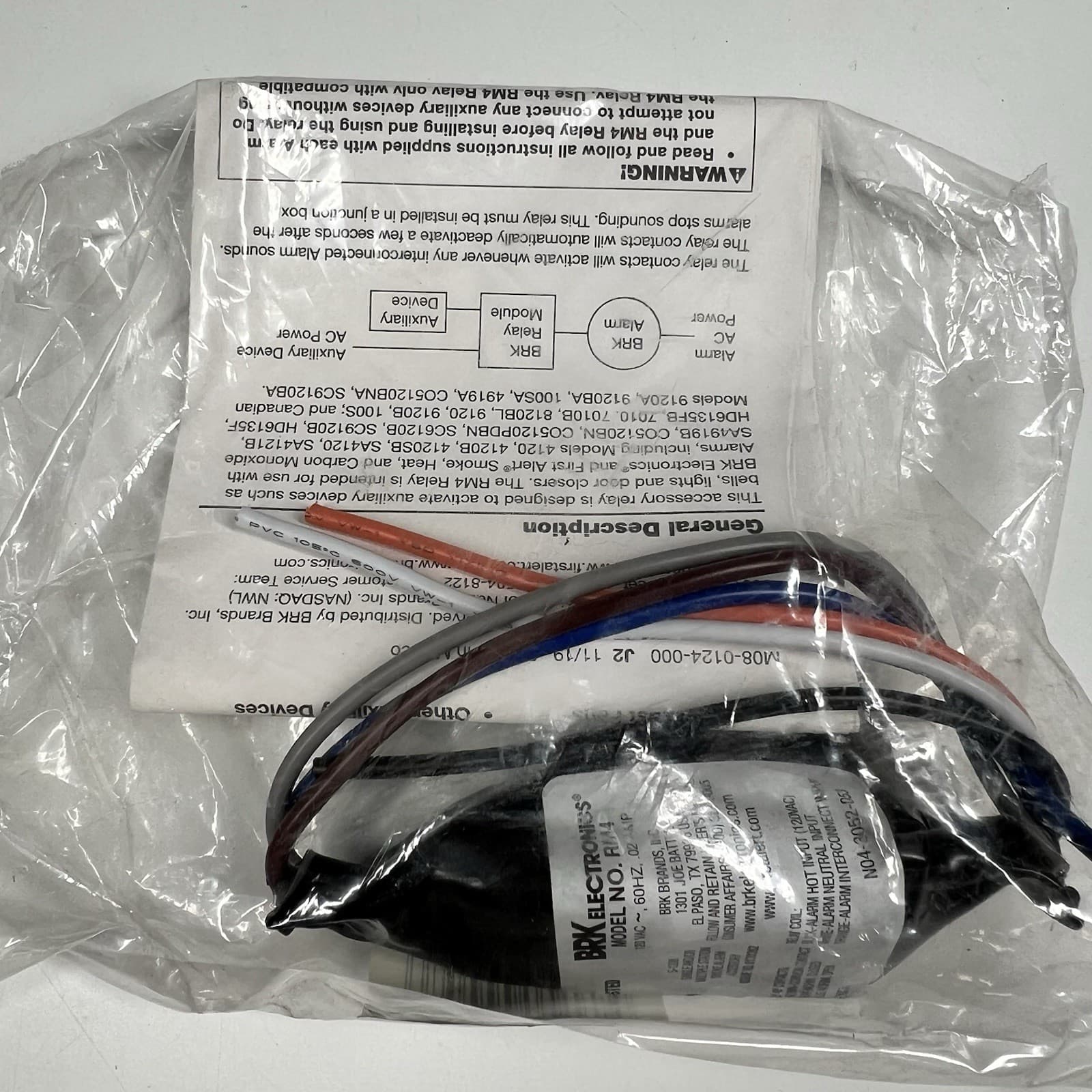 BRK First Alert RM4 Accessory Relay 120v, 60 Hz, .02 Amp For CO Alarm New Sealed 4