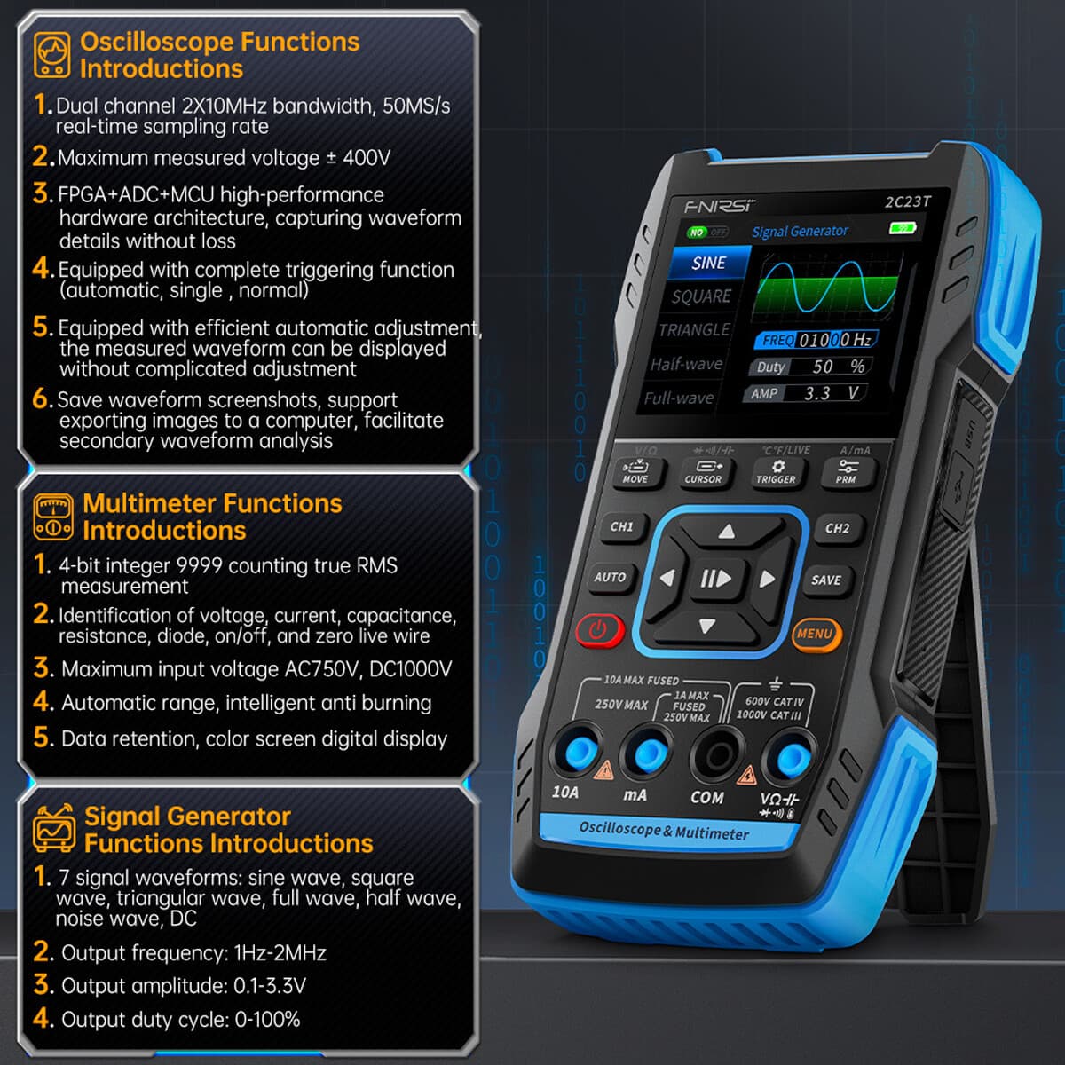 New 2C23T Three-in-one handheld digital oscilloscope multimeter signal generator 4