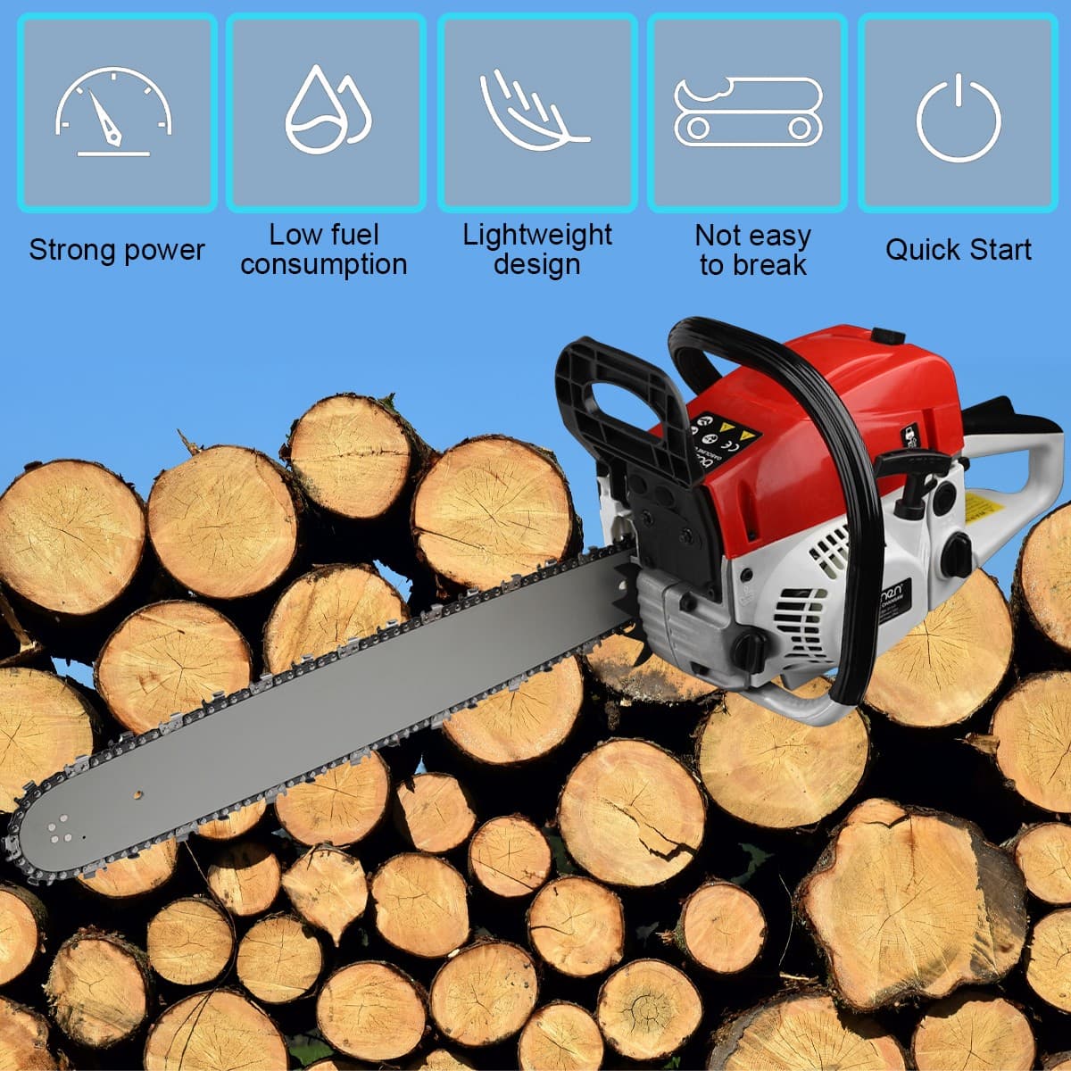 2-Stroke Gasoline Chainsaw 52 CC 20" Bar Power Engine Wood Cutting Gas Chain Saw 5