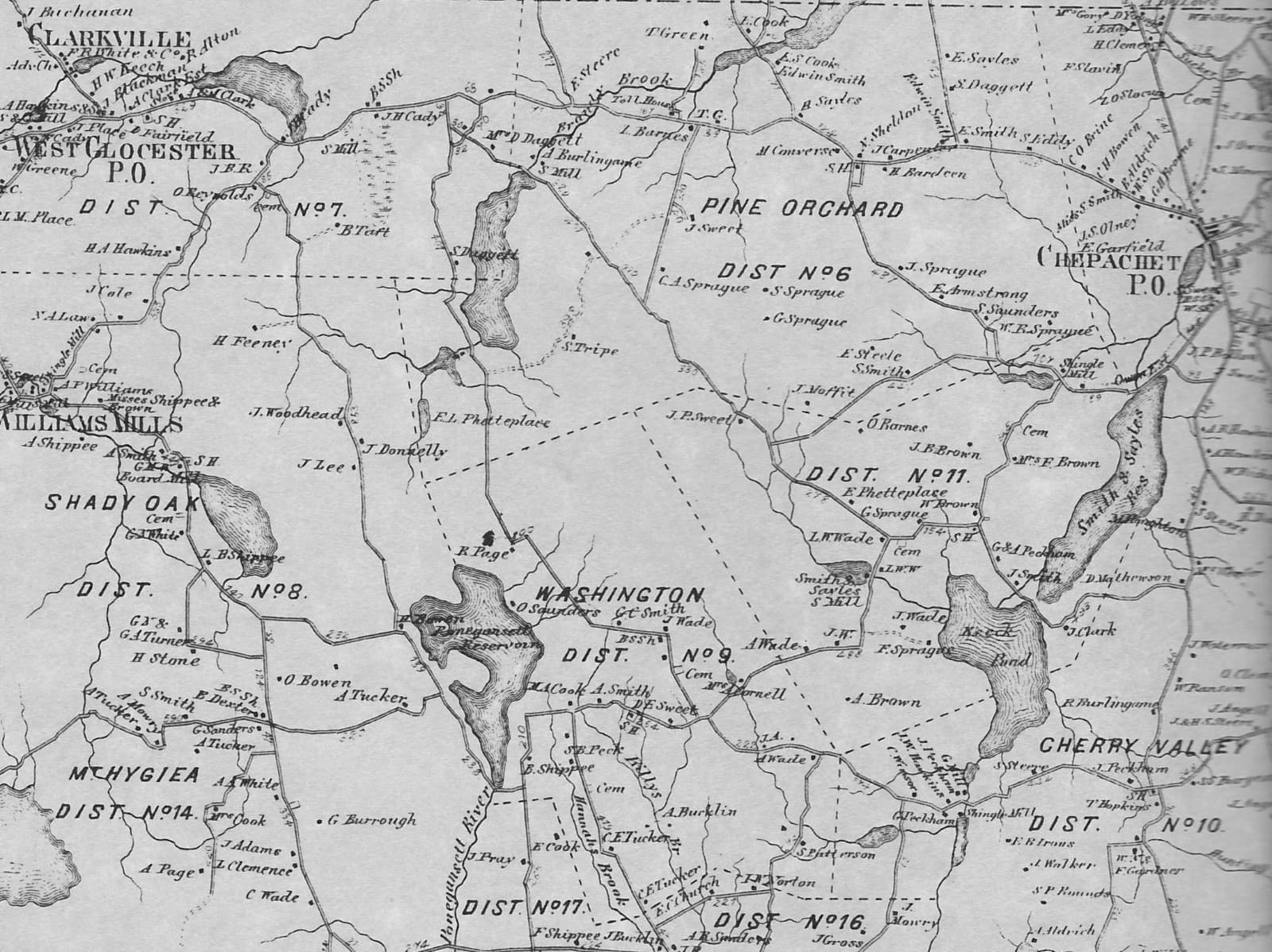 Glocester Chepachet Harmony RI 1870 Maps with Homeowners Names Shown
