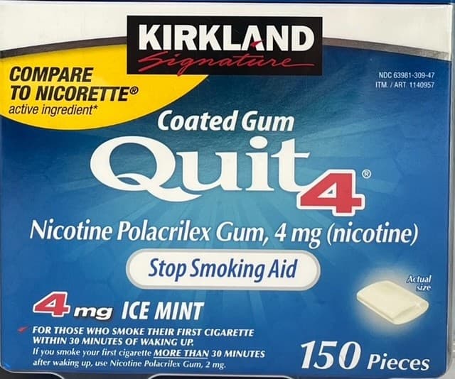 Kirkland Signature Quit 4mg Quit Smoking Gum ICE MINT Nicotine Polacrilex 150ct 3