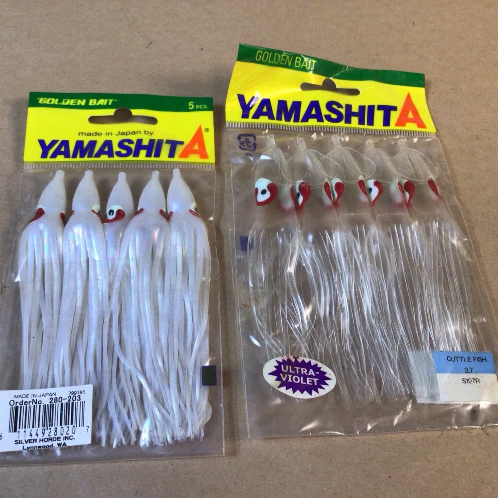 Silver Horde 10803012 Squid (Octopus 3.5) (4¼”) 5/pkg. Pearl/Aurora +Cuttle Fish