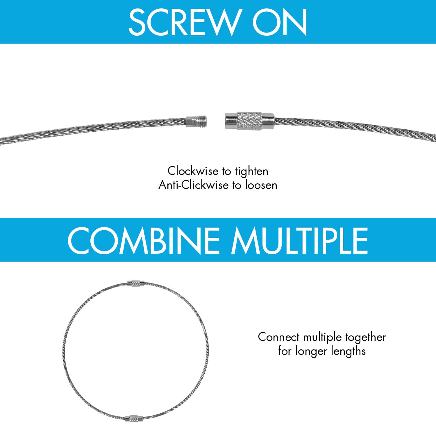 2mm Stainless Steel Wire Keychain 6.3" Aircraft Cable Key Ring Luggage Loops 5