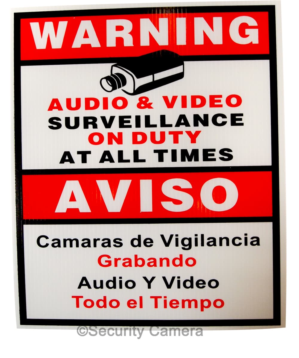 CCTV Security Surveillance Warning Sign Audio Video English Spanish 9''x11'' 3