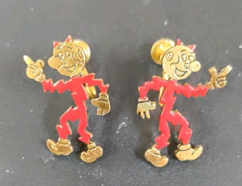 VINTAGE 1950s REDDY KILOWATT SCREW BACK EARRINGS 