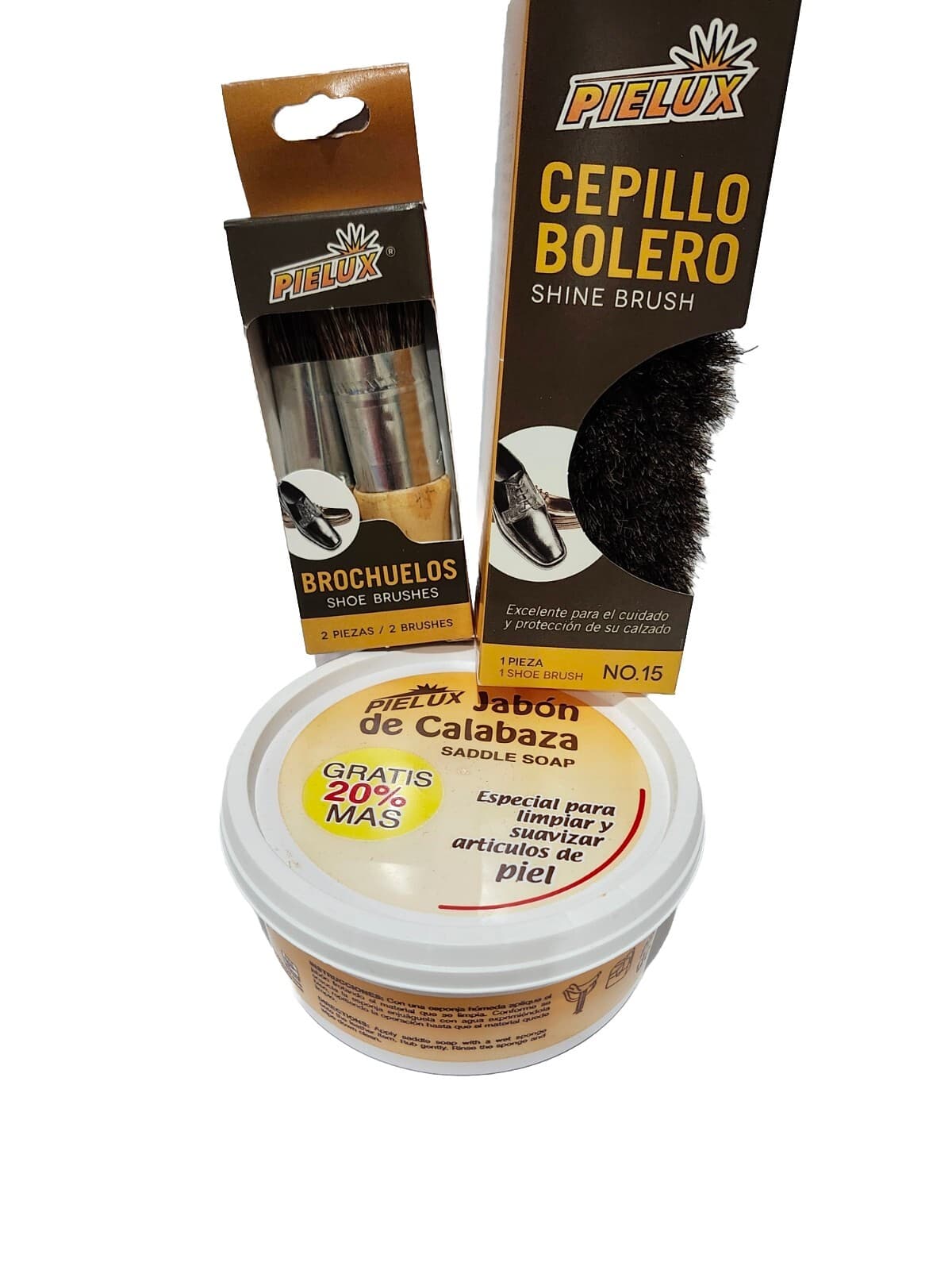 PIELUX Jabon De Calabaza 250g 1shoe brush & 1 two pack small brushes