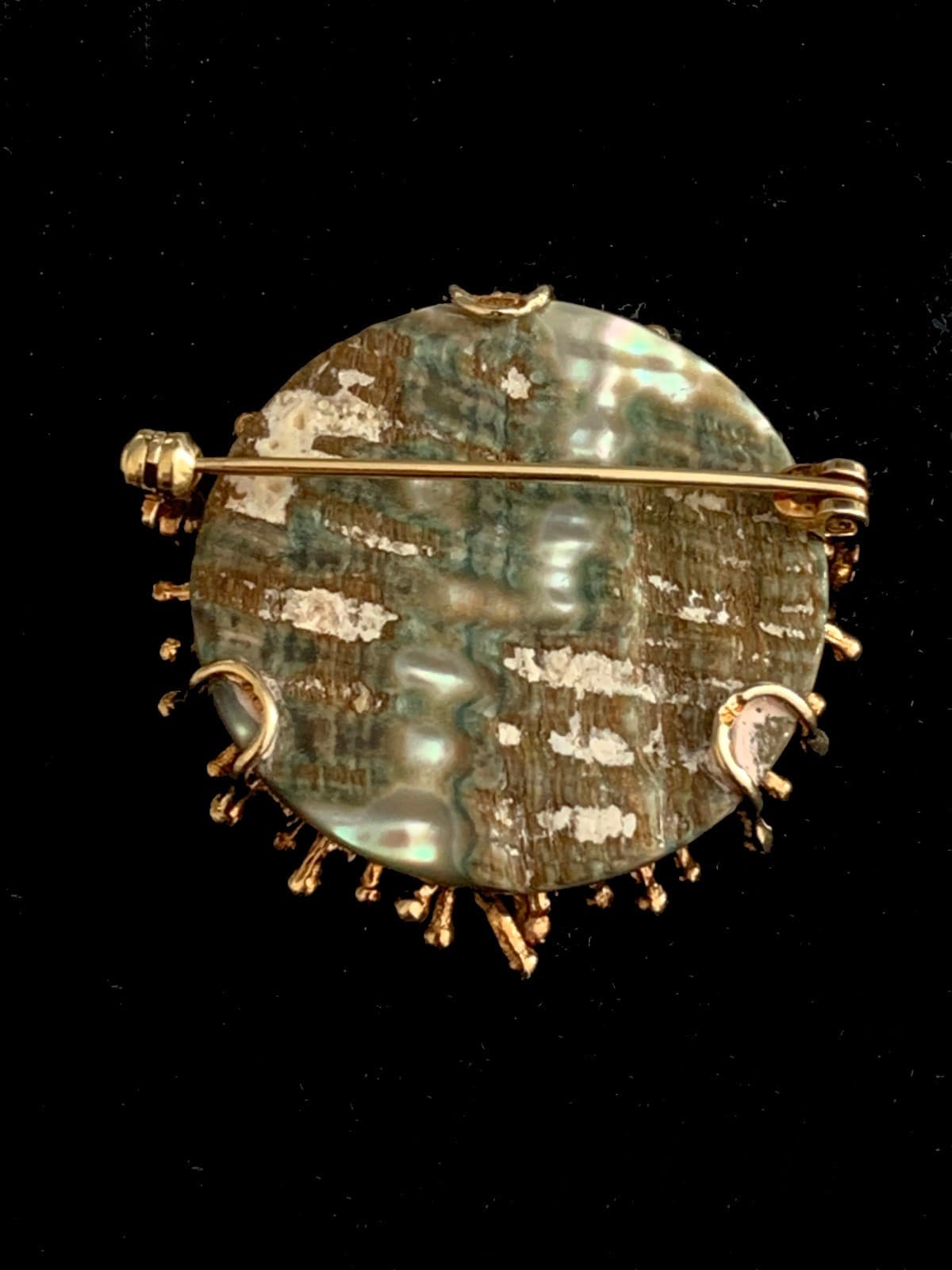 9ct Gold & Natural Abalone Shell Brutalist Brooch 2