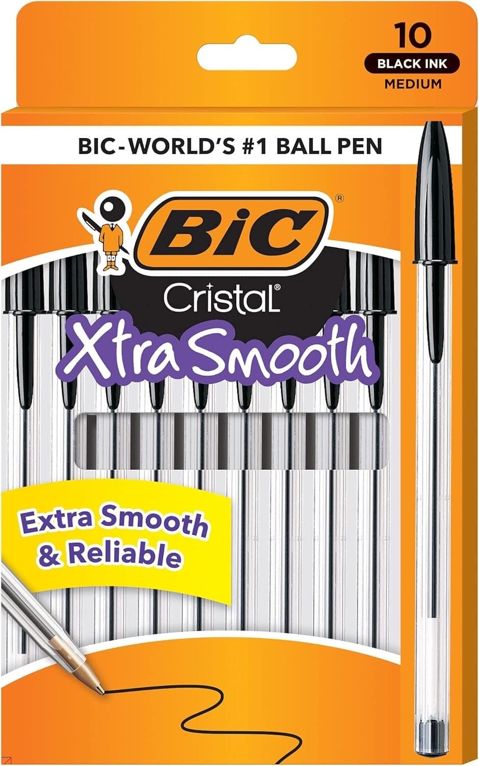 BIC Cristal Xtra Smooth Ballpoint Pen, Medium Point (1.0mm), Black, 10-Count 3