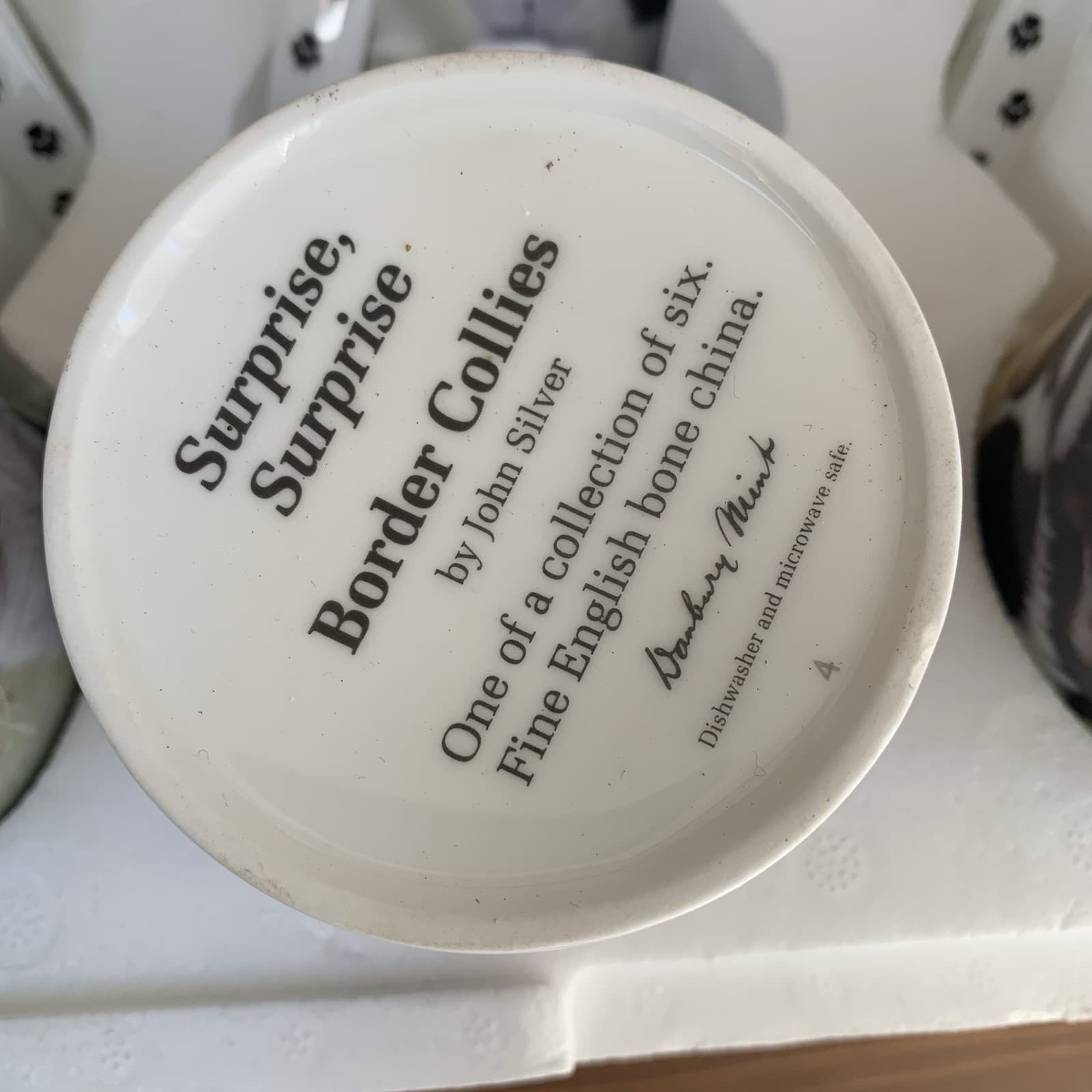 Danbury Mint Mugs x 6 Border Collies Dogs Bone China John Silver NEW 6