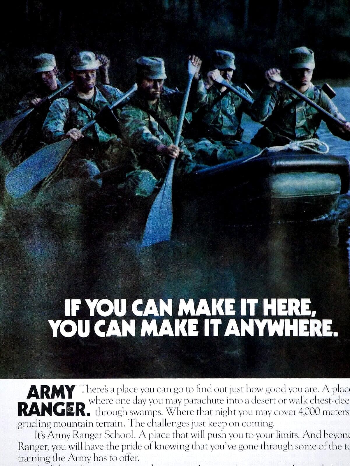 U.S. Army Rangers If You Can Make It Here Vintage 1989 Original Print Ad 8.5x11"
