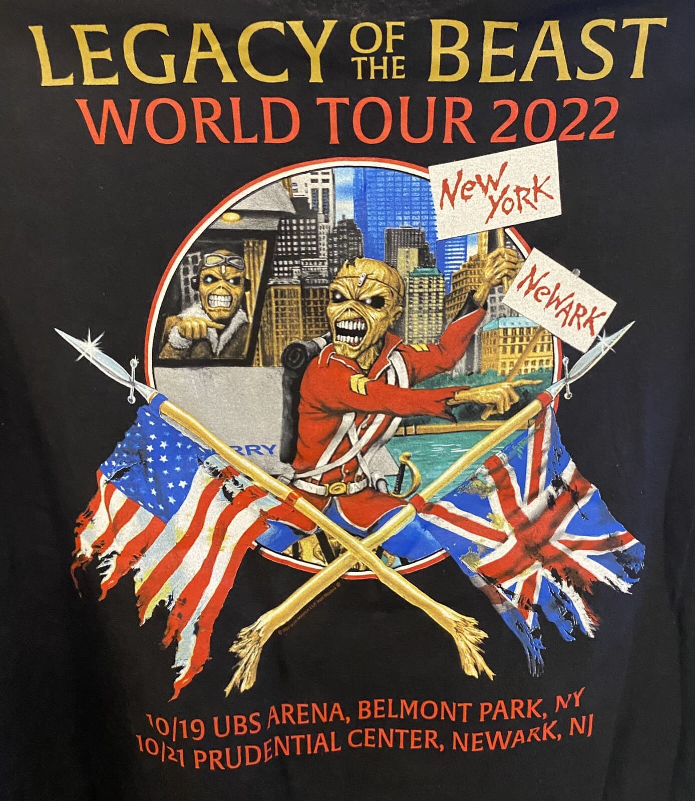 IRON MAIDEN LEGACY OF THE BEAST NEW YORK UBS BELMONT & NEWARK NJ EVENT SHIRT L 2