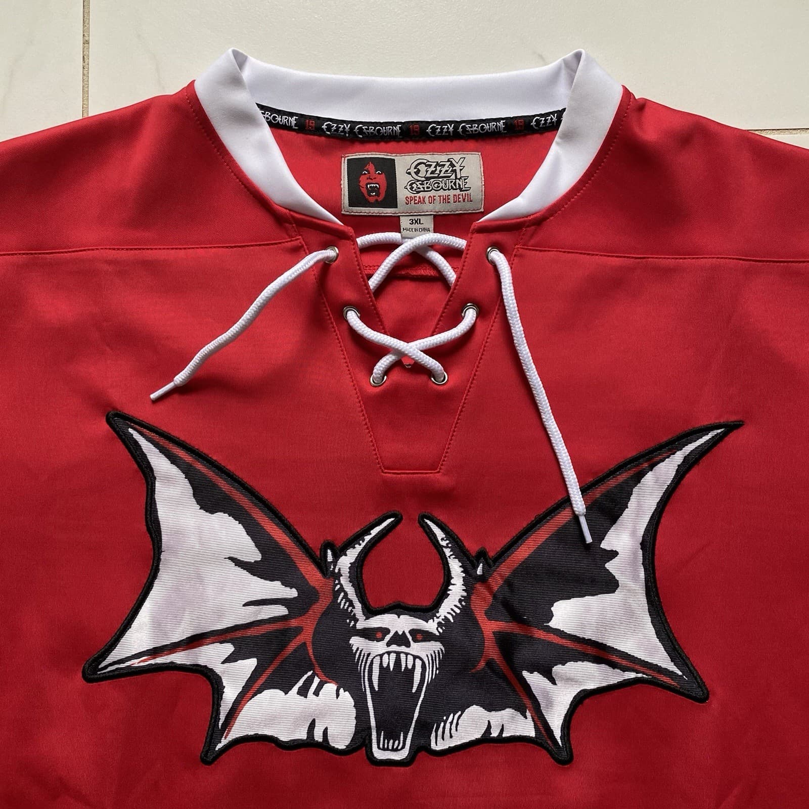 2019 Ozzy Osbourne Speak of the Devil Hockey Jersey Size 3XL Red Black Bat 4