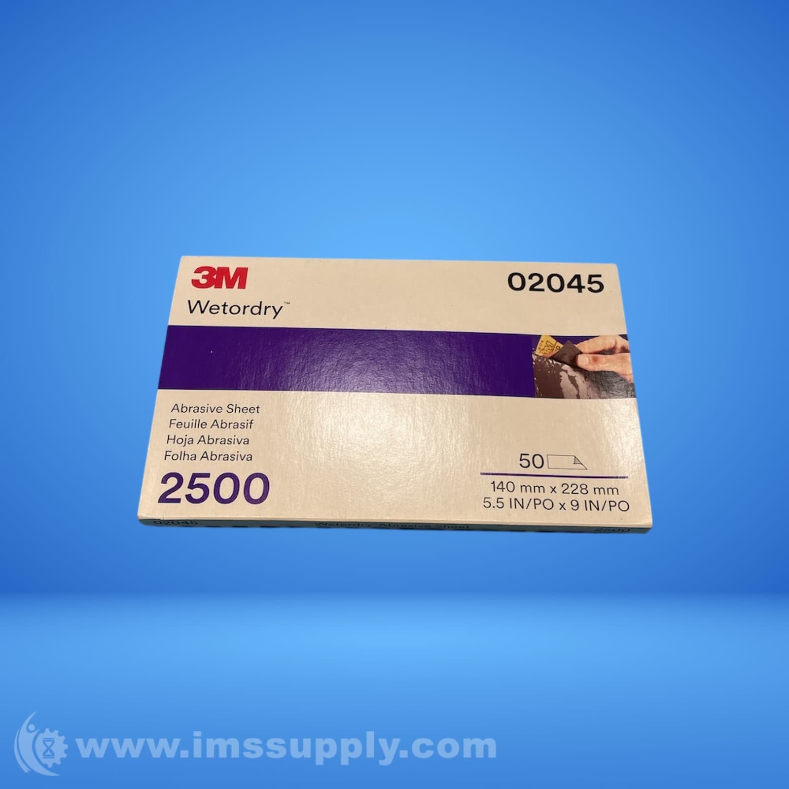 3M 02045 Box of 50 Wet or Dry Abrasive Sheets, 2500 Grit FNFP