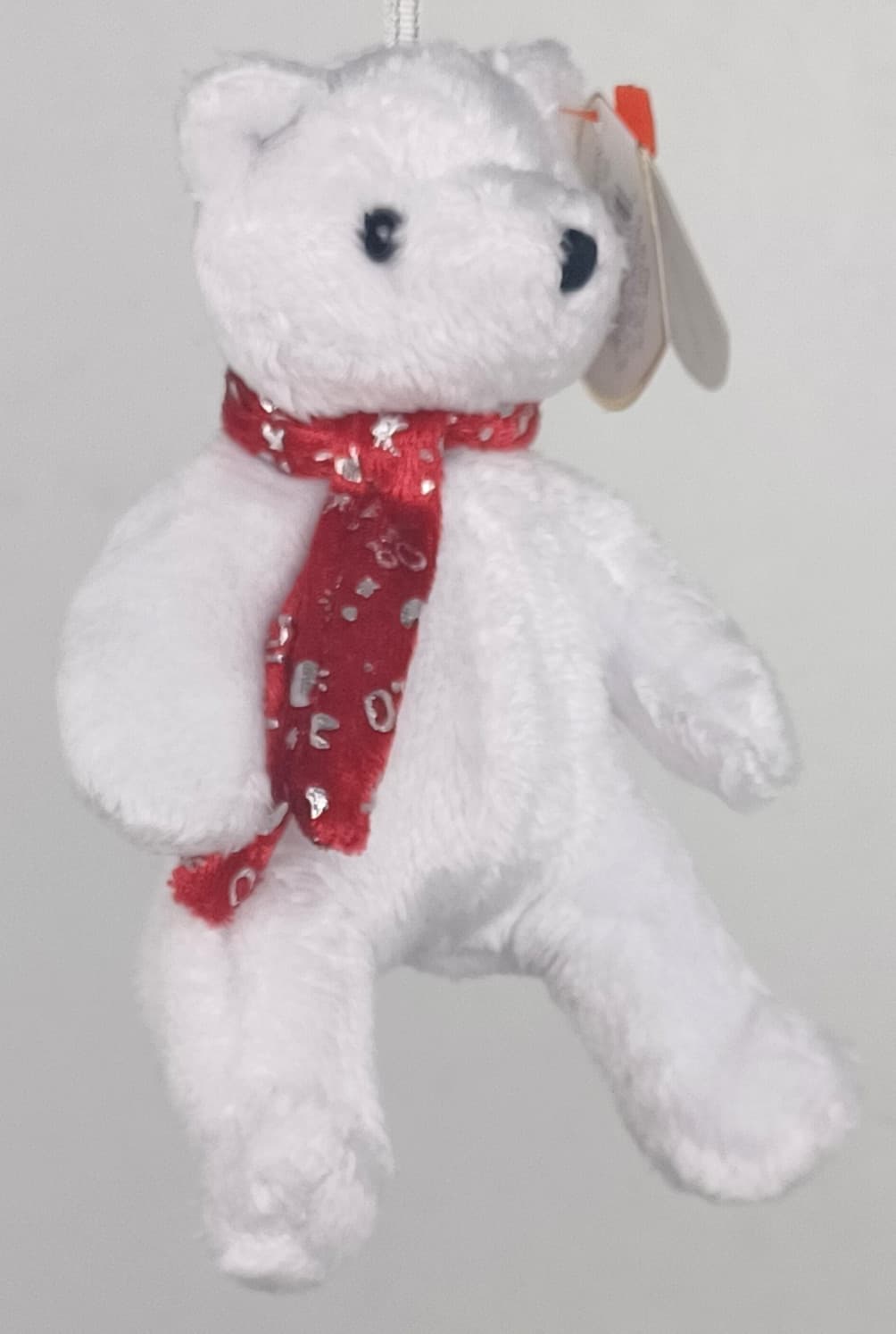 Vintage 2000 Ty Jingle Beanie Baby Holiday White Teddy Bear 5" with Tag & Scarf 6