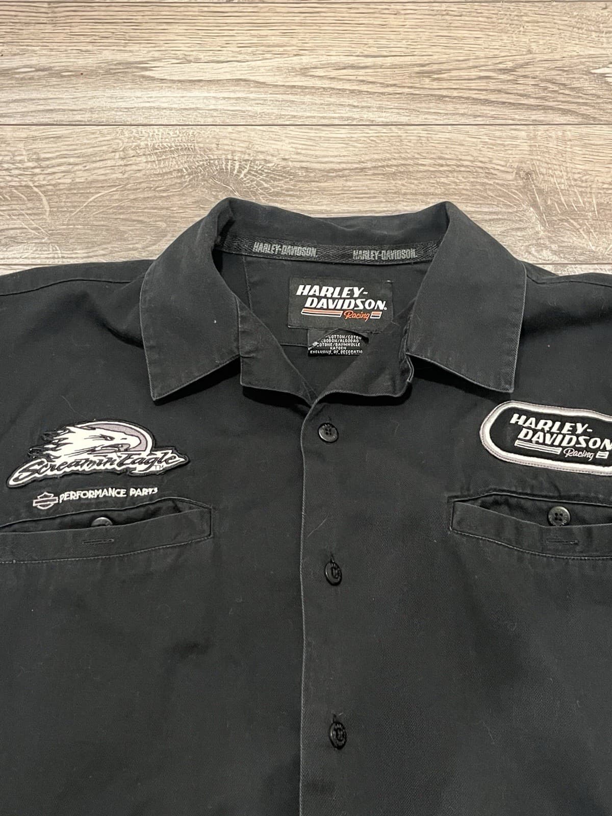 Harley Davidson Racing Screaming Eagle Mens Button Up Mechanic Shirt Size Large 3