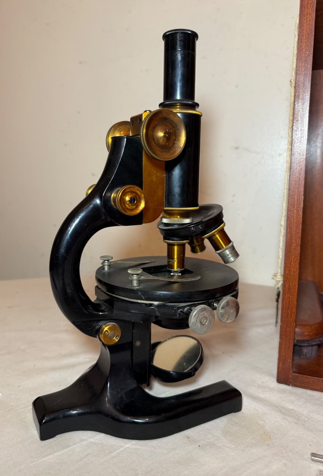 Antique lot brass A Spencer Buffalo lab microscope scientific instrument set 4