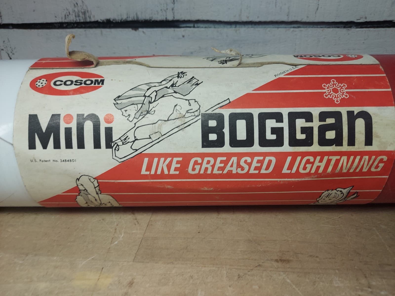 Vintage Cosom Mini Boggan Snow Sled Like Greased Lighting Red & White 6