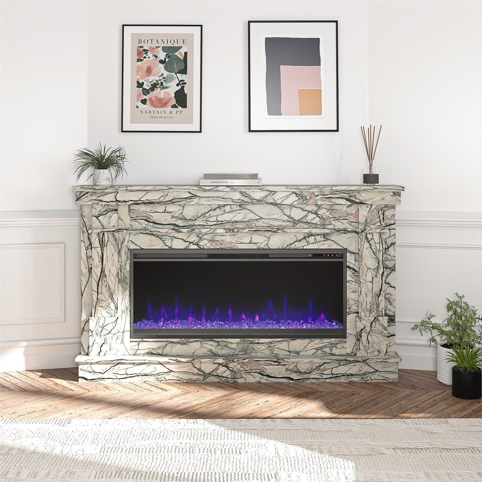 Modern Fireplace Mantel Fireplace Surround with Fireplace Insert Heater TV Stand 2