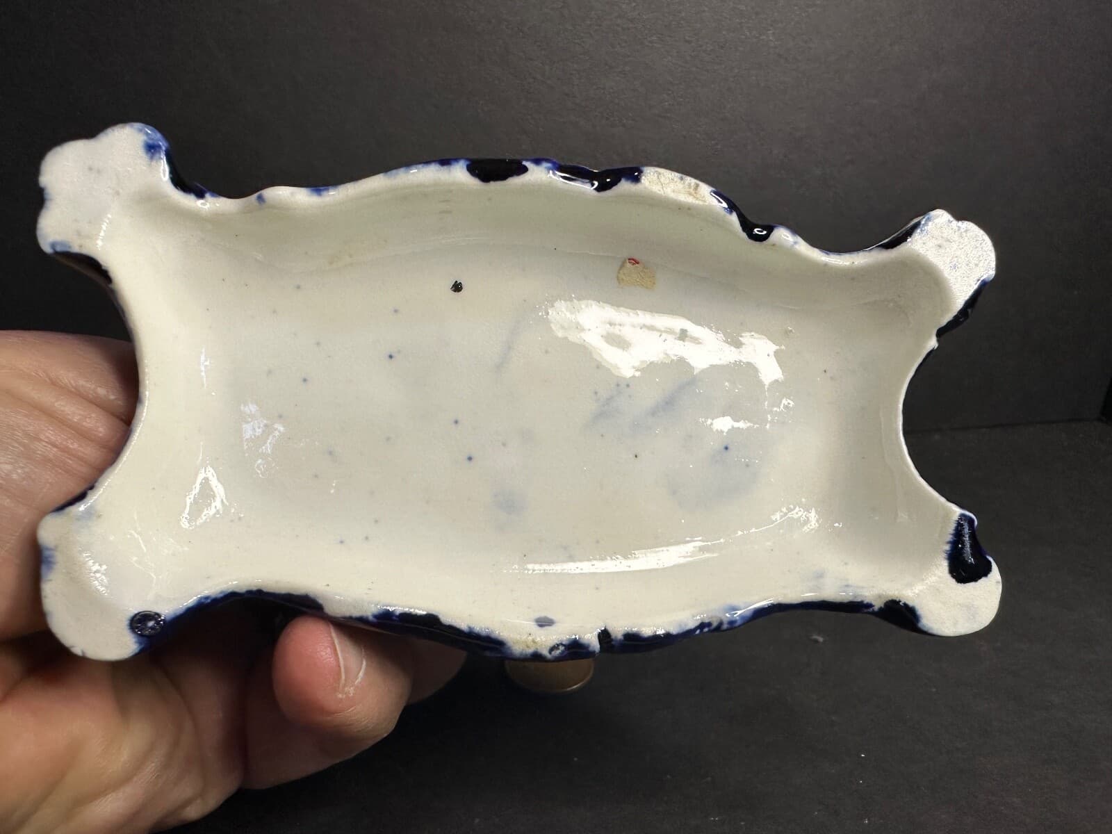 Antique Staffordshire Dog & Child & Bird, Cobalt Base, Black & White Spaniel 5