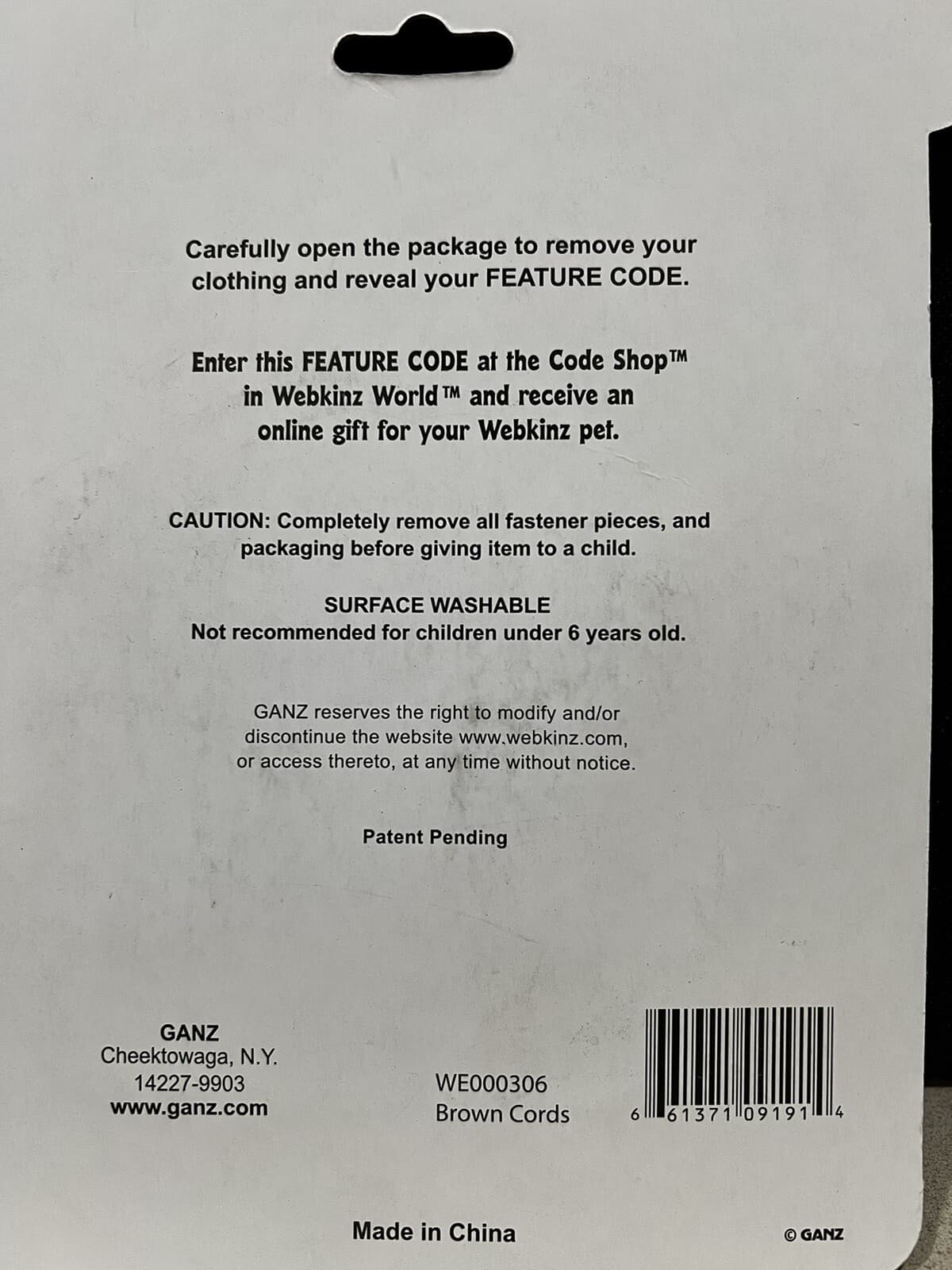 Webkinz Clothing Brown Cords NEW Sealed w/ Code Pants Clothes jeans Plush NWT 5