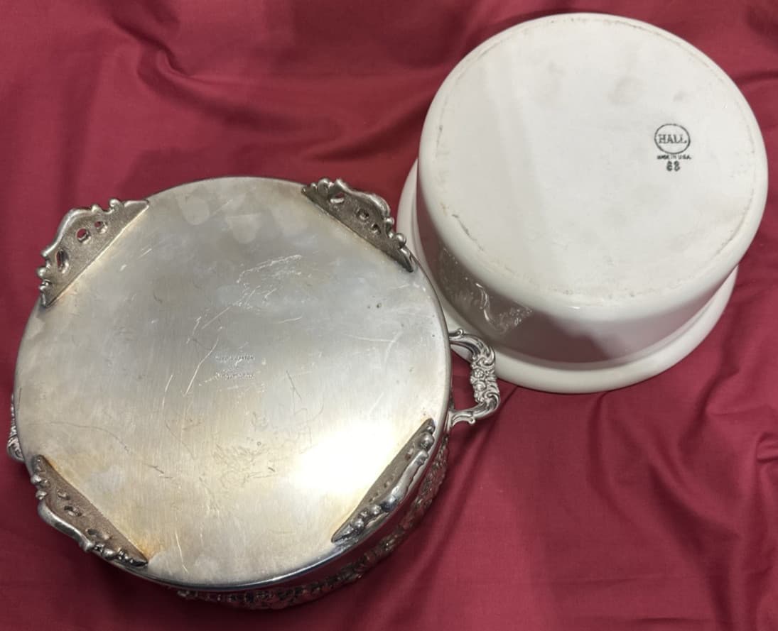 KING FRANCIS Silverplated #1667 CASSEROLE w/ PORCELAIN DISH Reed & Barton NO LID 5