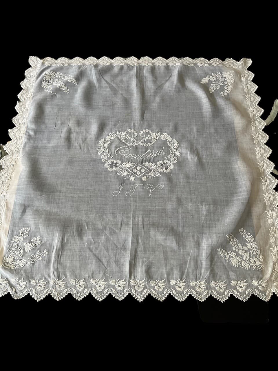 ANTIQUE  LACE - C.1880- 1900, SUPERB AMBROIDERED  WHITEWORK SHAM COVER 2