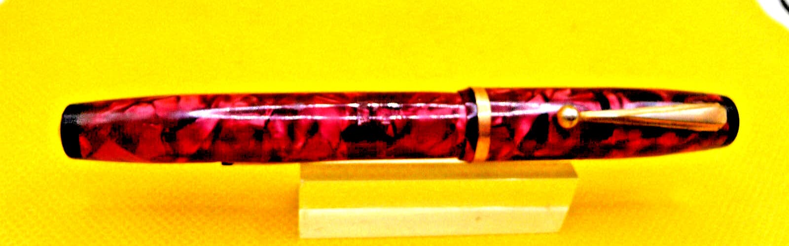 Wahl-Oxford Red Marble Lever fill Fountain Pen-flexible medium--working 3