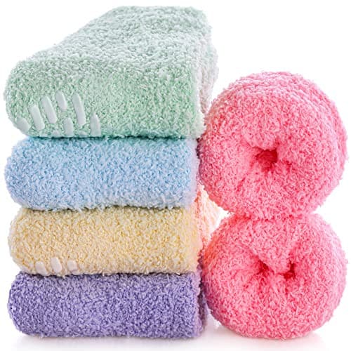  Slipper Socks for Women Cozy Hospital Socks Soft Fluffy 5 Pairs Mix Rainbow 6