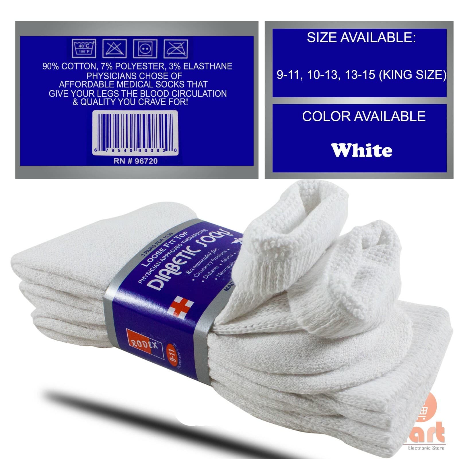 3-12 Pairs Health Circulatory Crew Cotton Diabetic Socks White 9-11 10-13 13-15 5