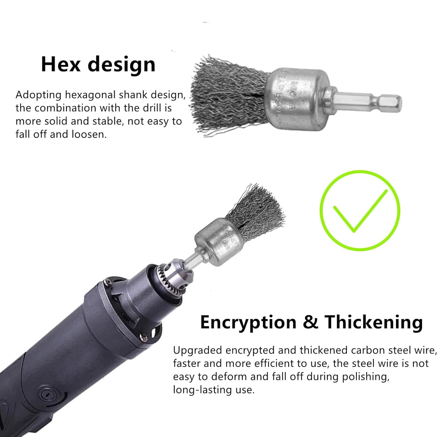 Abrasive Wire Pen Brush for Drill - 1/4 Inch Hex Shank 1 Inch Wire Pen Brush - S 2