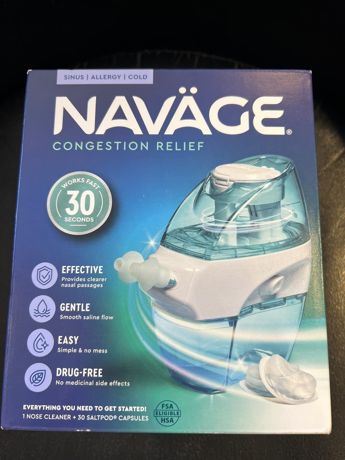 Navage Saline Nasal Irrigation with 30 salt pods powered suction allergy