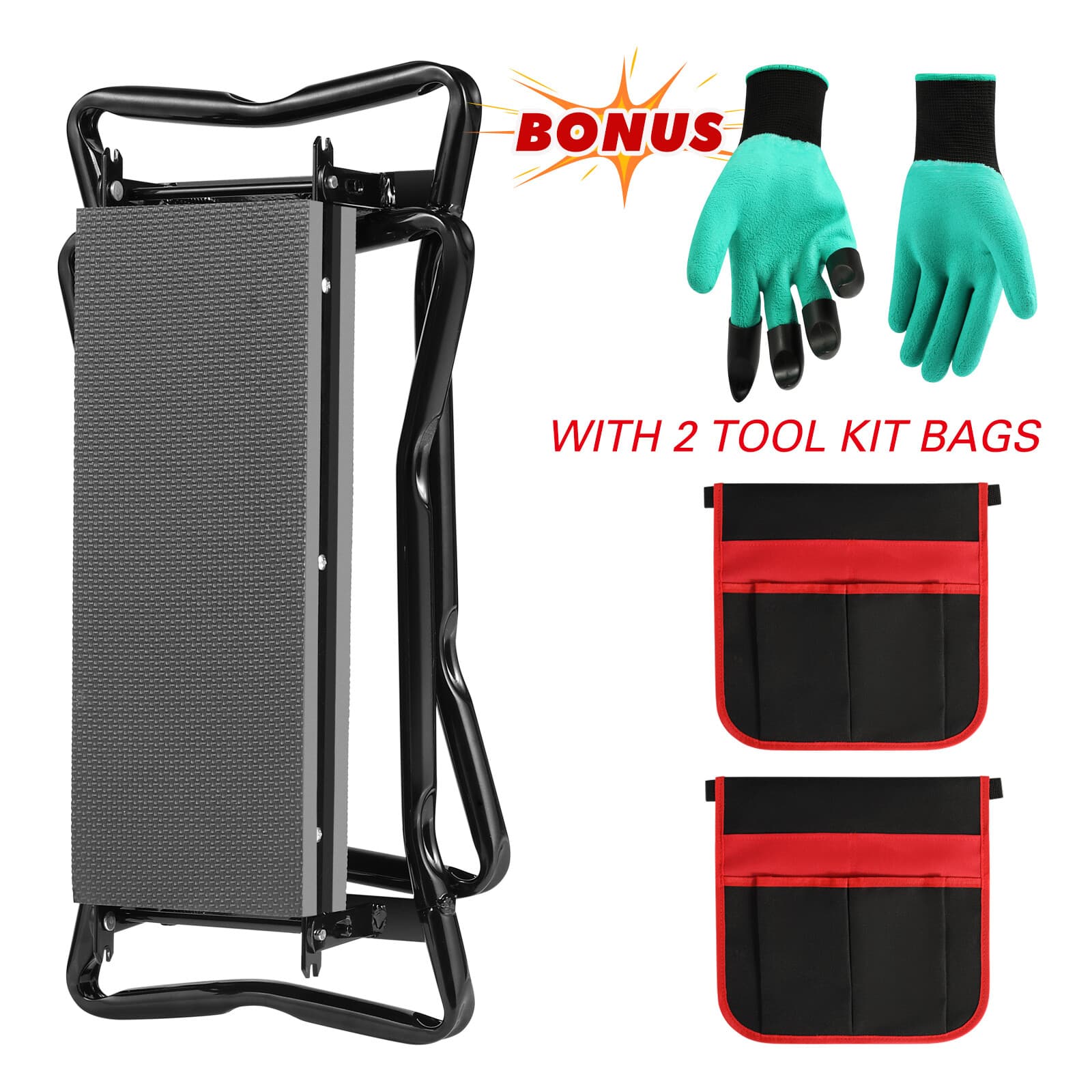 Portable Folding HeavyDuty Garden Kneeler Bench Stool Kneeling Glove+2Tool Pouch 5